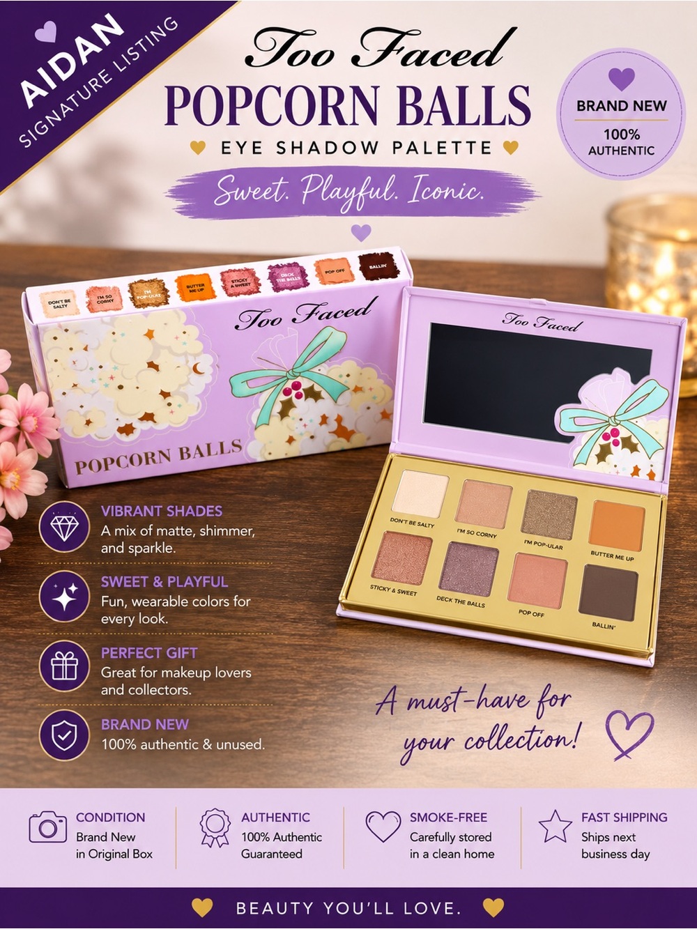 Too Faced Popcorn Balls Eyeshadow Palette | 8-Shade Holiday Palette | Full Size